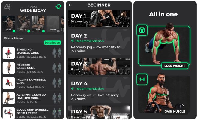 ProFit Workout Planner app pages